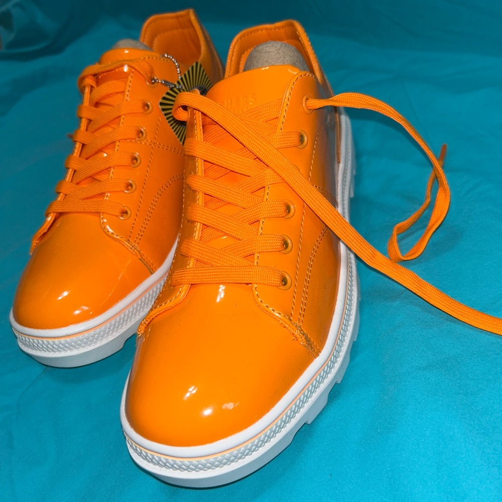 Skechers Orange High-Top Sneakers with Glossy Finish